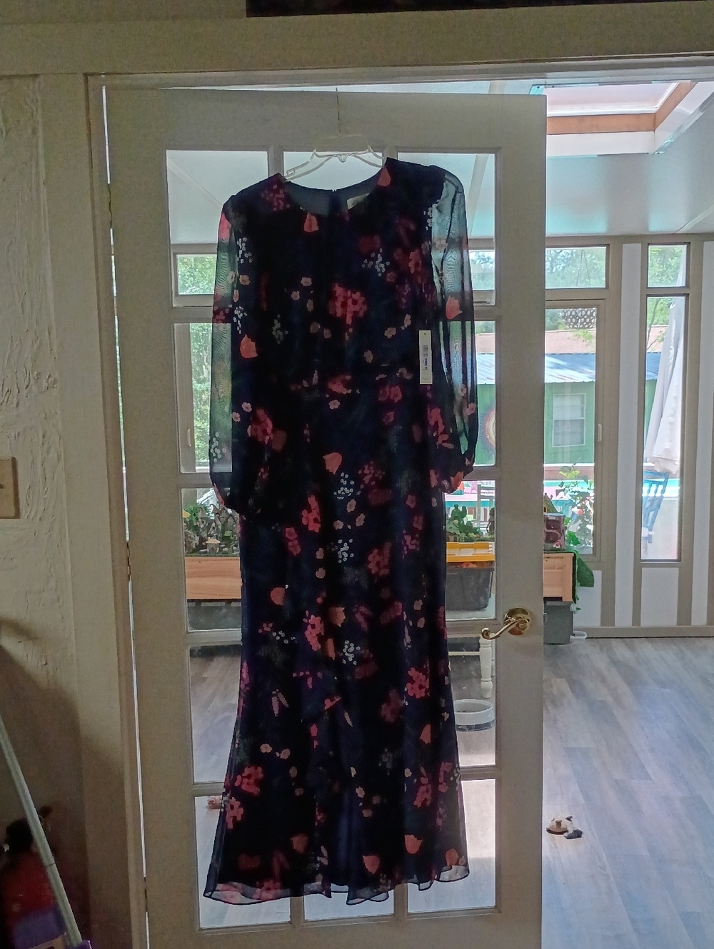 Eliza J Navy Floral Long Sleeve Midi Dress